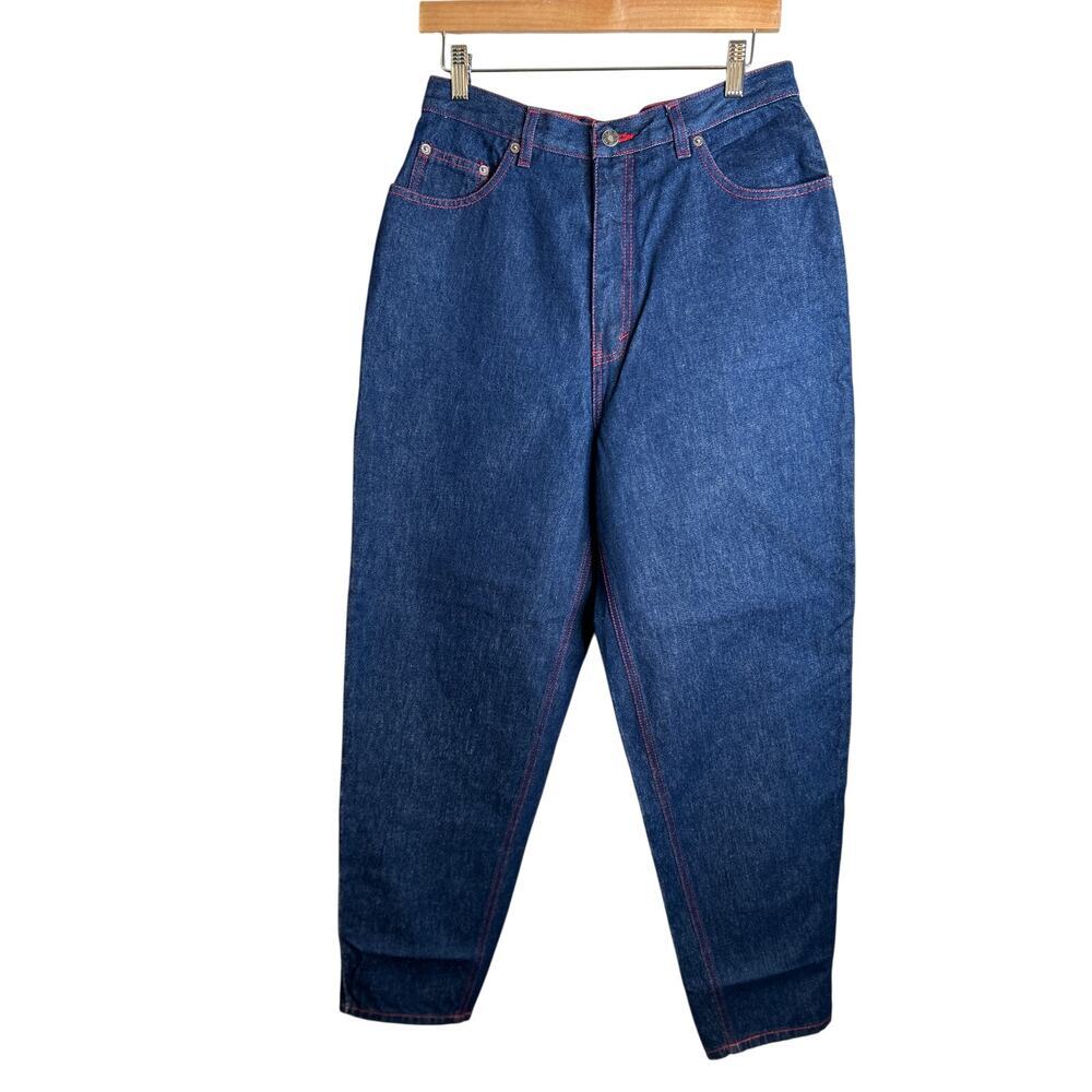 Route 66 Relaxed‎ Fit Dark Washed Jeans Barrel Baggy Red Stitching SIZE 11/12